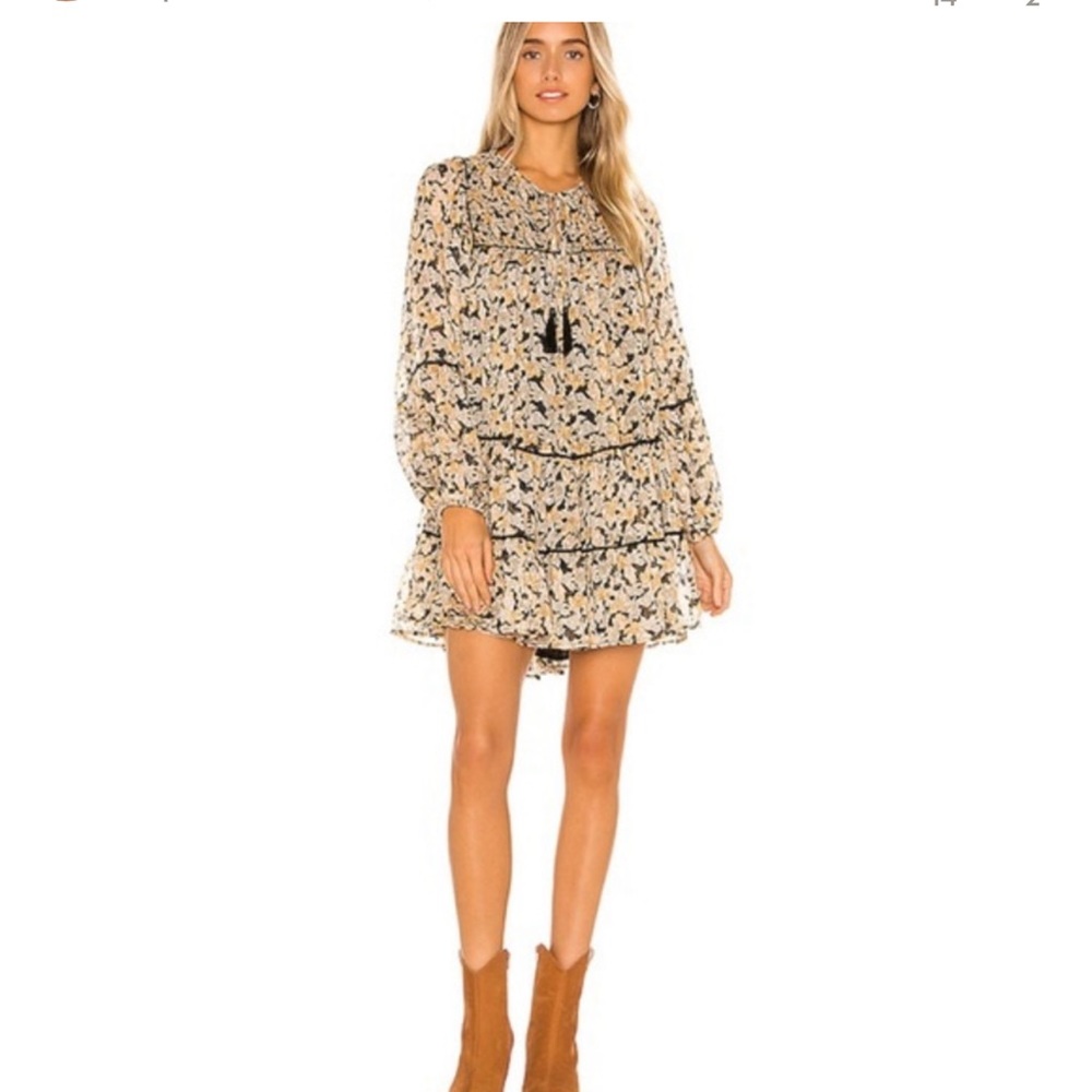 Free People Swinging Mini Dress - Black Floral Print